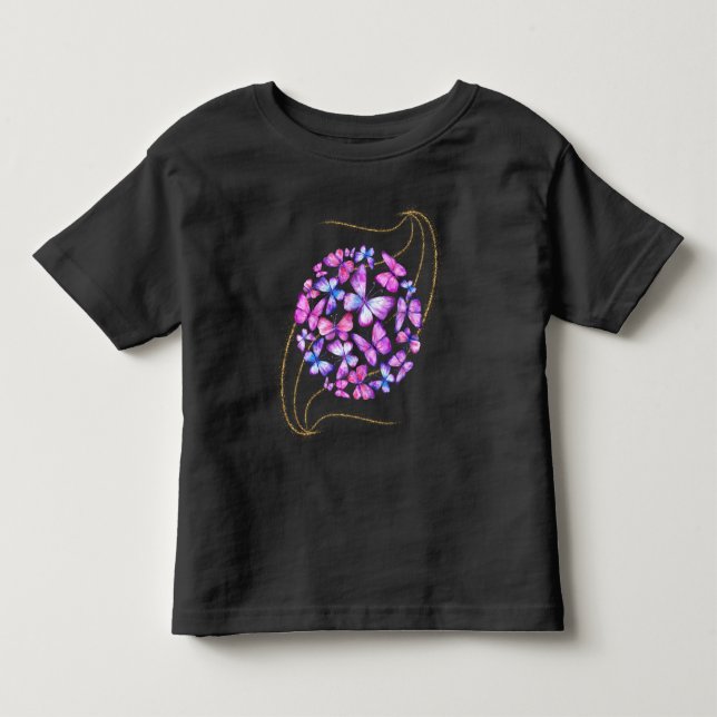 Beautiful Watercolor Butterflies with Gold Bling Toddler T-shirt (Front)