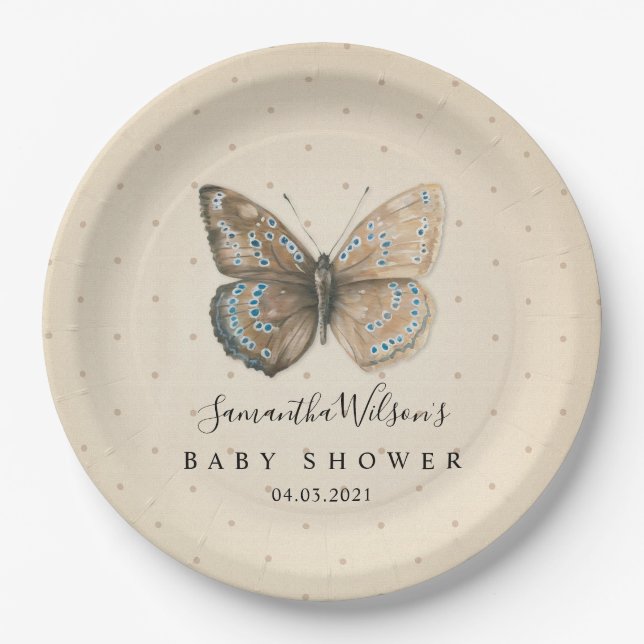 Beautiful Watercolor Butterfly Baby Shower Paper Plates (Front)