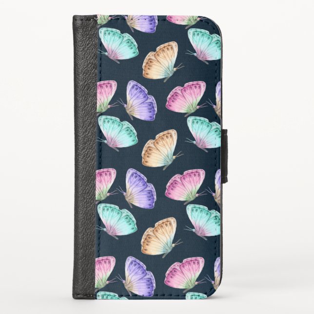 Beautiful Watercolor Butterfly Pattern iPhone Wallet Case (Front)