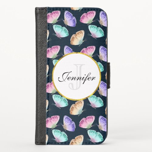 Beautiful Watercolor Butterfly Pattern Monogram iPhone X Wallet Case