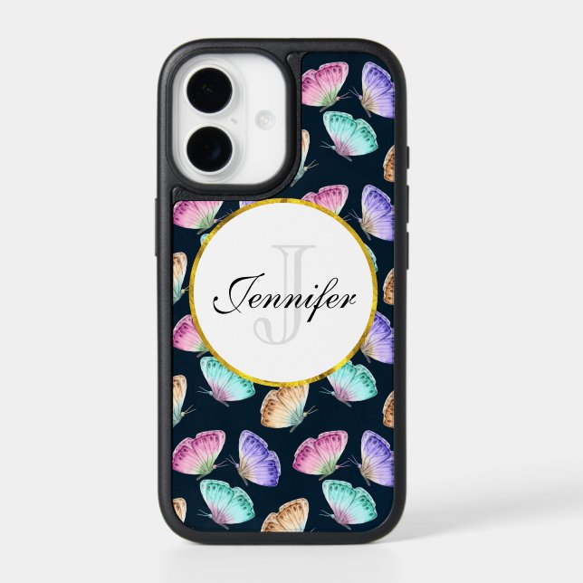 Beautiful Watercolor Butterfly Pattern Monogram Otterbox iPhone Case (Back)
