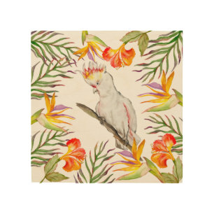 Beautiful watercolor cacatau parrot hand drawing Wood Wall Art