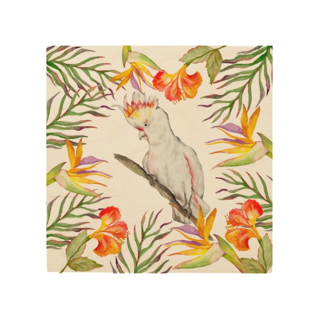  Beautiful watercolor cacatau parrot hand drawing Wood Wall Art (Front)