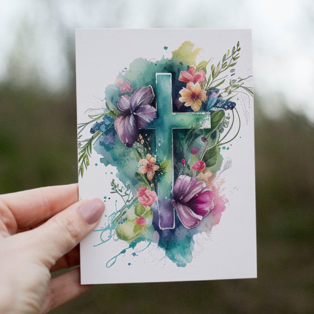 Beautiful Watercolor Christian Cross Holiday Card (Creator Uploaded)