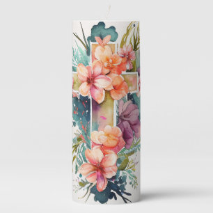 Beautiful Watercolor Christian Easter Cross Pillar Candle