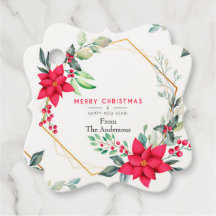 Beautiful Watercolor Christmas Flower Favor Tag