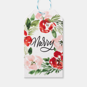 Beautiful Watercolor Christmas wreath Merry Gift Tags