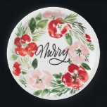 Beautiful Watercolor Christmas wreath Merry Paper Plates<br><div class="desc">Beautiful watercolor Christmas flower wreath Merry</div>