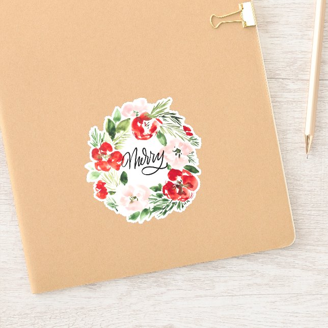 Beautiful Watercolor Christmas wreath Merry Sticker (Notebook)