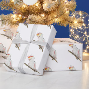 Beautiful watercolor cockatoo parrot hand drawing wrapping paper