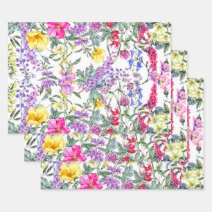 Beautiful Watercolor Colorful Wildflowers Wrapping Paper Sheets