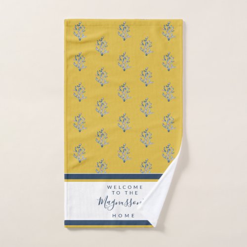 Beautiful watercolor coral on yellow custom hand towel 