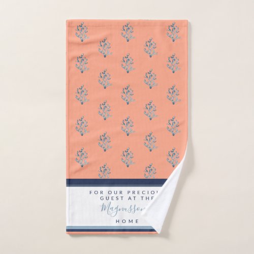 Beautiful watercolor coral salmonpink custom GUEST Hand Towel