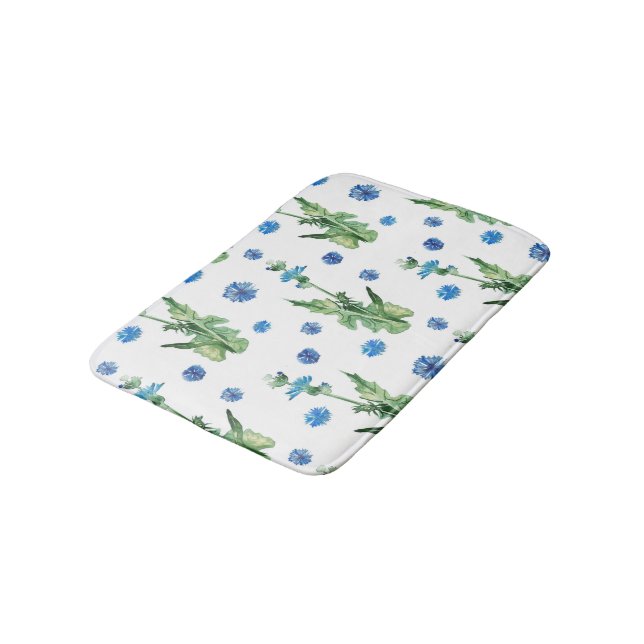 Beautiful watercolor cornflowers pattern bath mat (Angled)