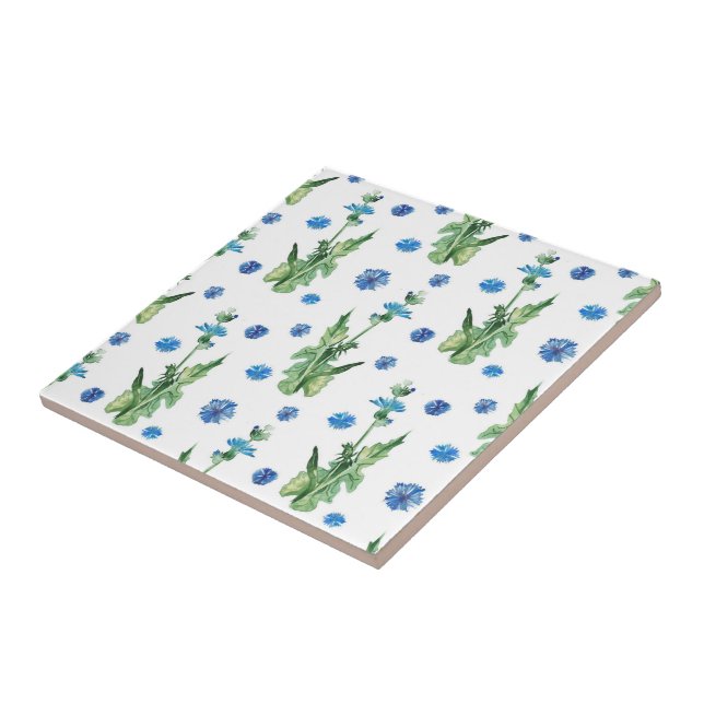 Beautiful watercolor cornflowers pattern ceramic tile (Side)