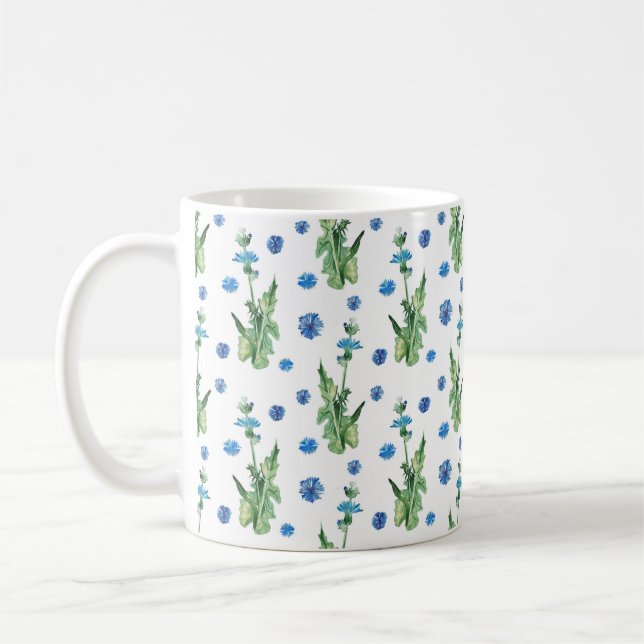 Beautiful watercolor cornflowers pattern coffee mug (Left)