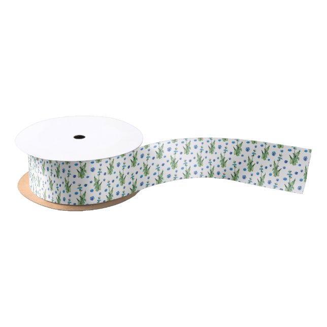 Beautiful watercolor cornflowers pattern satin ribbon (Spool)