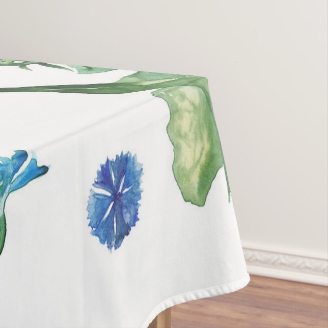 Beautiful watercolor cornflowers pattern tablecloth (In Situ)
