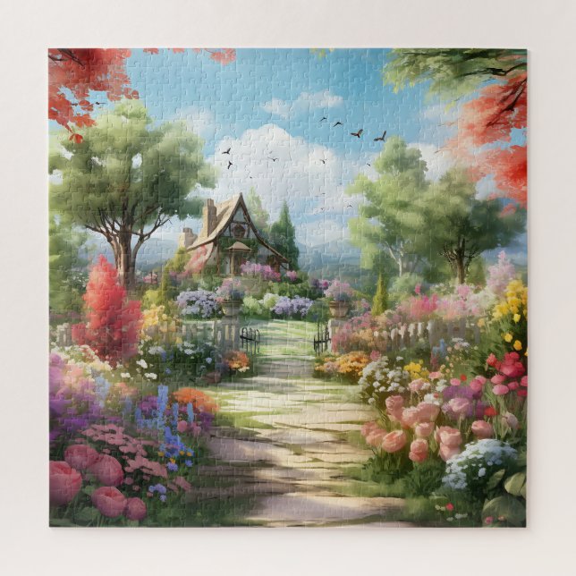 Beautiful Watercolor Country Garden Jigsaw Puzzle (Vertical)