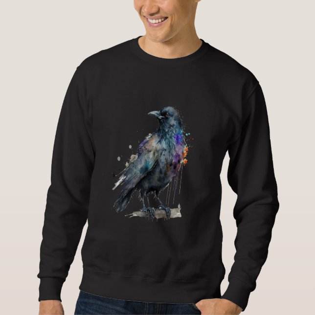 Beautiful Watercolor Crow Portrait Sweatshirt (Front)