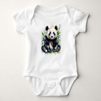Beautiful Watercolor Cute Cuddly Panda Bear Baby Bodysuit