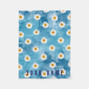 Beautiful Watercolor Daisy Monogram Floral Fleece Blanket