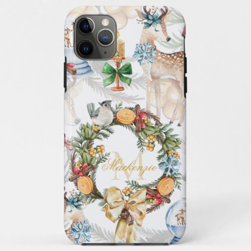 Beautiful Watercolor Deer Christmas Family Name iPhone 11 Pro Max Case