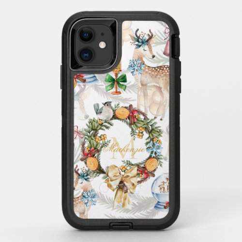 Beautiful Watercolor Deer Christmas Family Name OtterBox Defender iPhone 11 Case