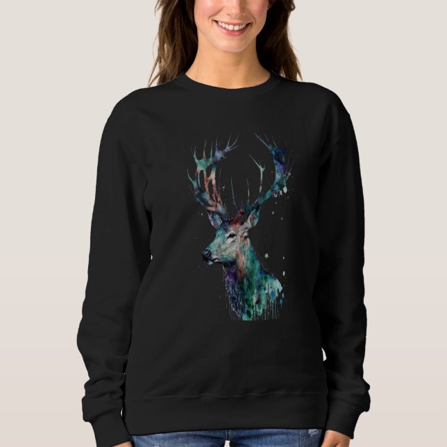 Beautiful Watercolor Deer Portrait Sweatshirt (Front)