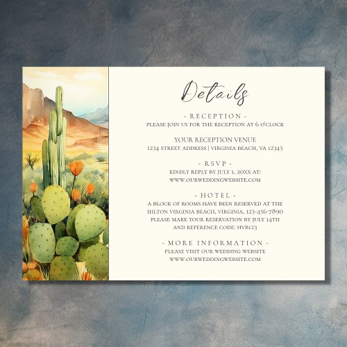 Beautiful Watercolor Desert Cactus Wedding Details Enclosure Card
