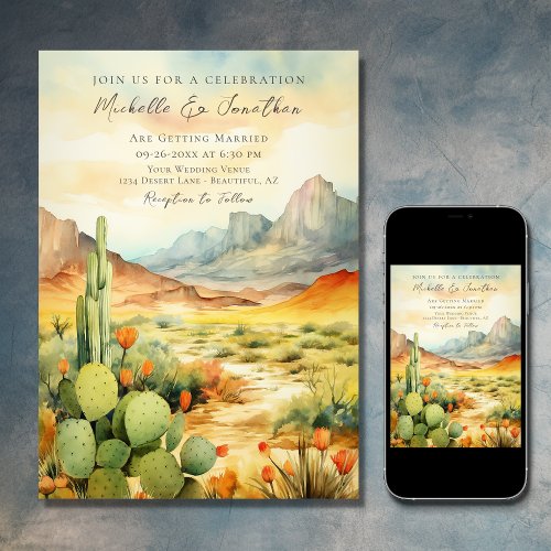 Beautiful Watercolor Desert Cactus Wedding Invitation