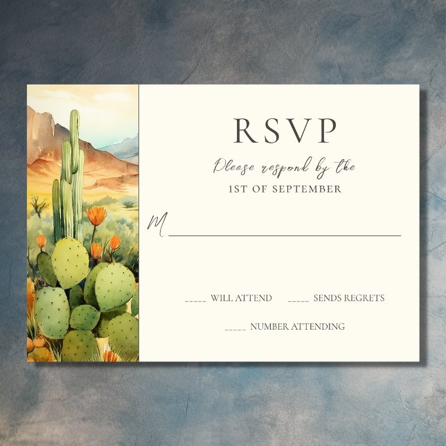 Beautiful Watercolor Desert Cactus Wedding RSVP Card (Front - Beautiful Desert Cactus Southwestern Wedding RSVP Card)