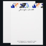 Beautiful Watercolor Dragonfly Pattern Border Letterhead<br><div class="desc">A custom letterhead featuring a bright watercolor dragonfly border, name in an elegant handwriting font and contact information on standard size 11"x8.5" white matte paper. Easily change name and text using the Template provided. Choice of four different paper types. High quality, full-color, full-bleed printing. See "About" this product for more...</div>