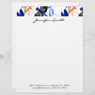 Beautiful Watercolor Dragonfly Pattern Border Letterhead