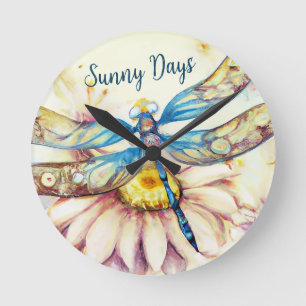 Beautiful Watercolor Dragonfly, Personalize Round Clock