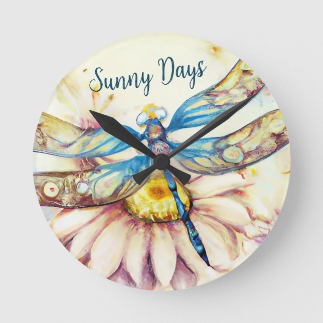 Beautiful Watercolor Dragonfly, Personalize  Round Clock (Front)