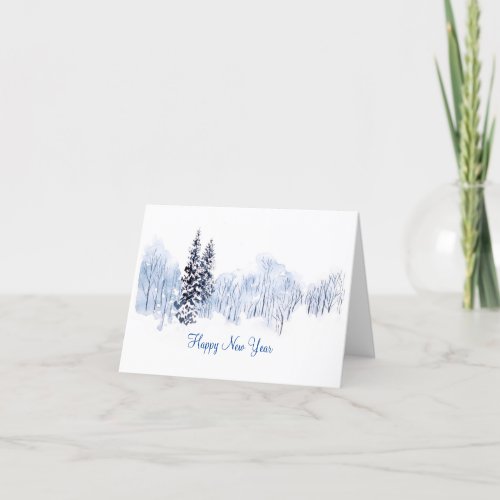 Beautiful watercolor drawing winter landscape holiday card