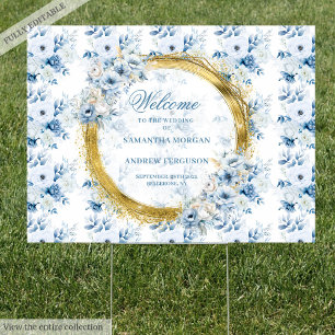 Beautiful watercolor dusty blue gold wedding sign