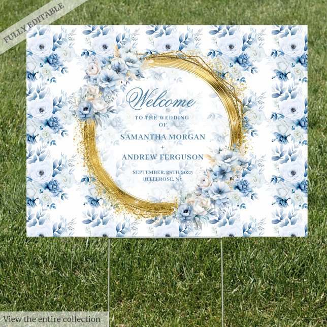 Beautiful watercolor dusty blue gold wedding  sign (Beautiful watercolor dusty blue gold wedding Sign)