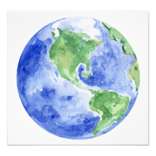 Beautiful Watercolor Earth Planet  Photo Print