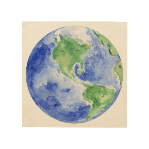 Beautiful Watercolor Earth Planet  Wood Wall Art