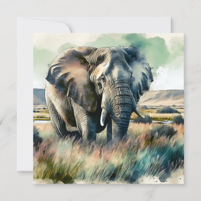 Beautiful Watercolor Elephant Card (Front)