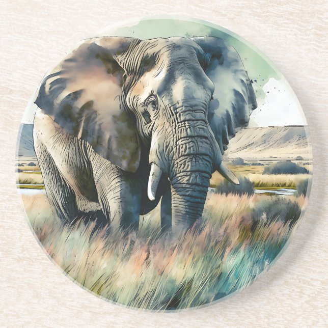 Beautiful Watercolor Elephant Coaster (Front)