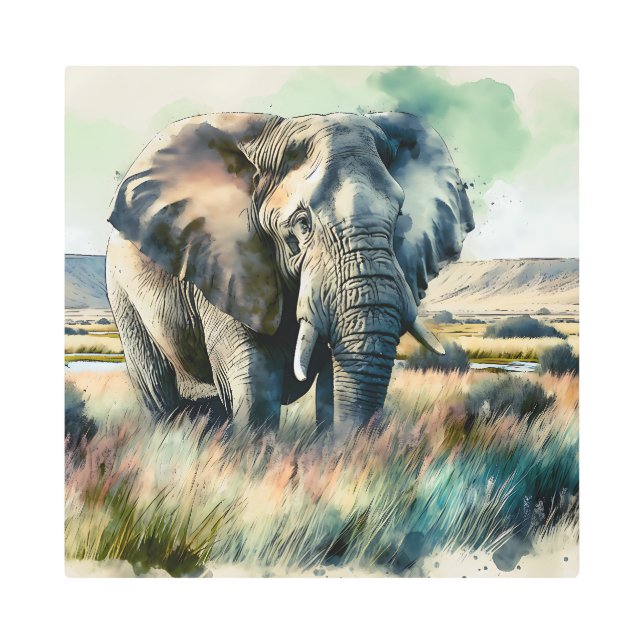 Beautiful Watercolor Elephant Metal Print (Front)