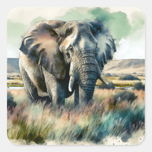 Beautiful Watercolor Elephant Square Sticker