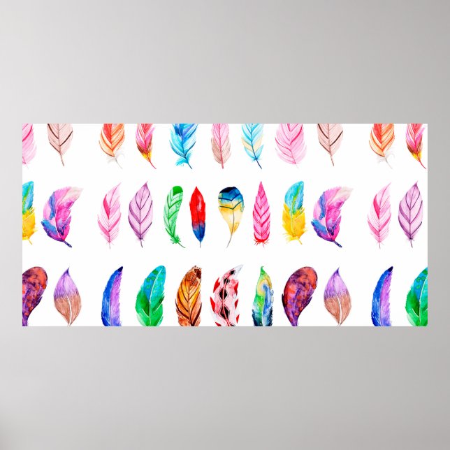 Beautiful Watercolor Feather Collection Poster (Front)