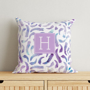Beautiful Watercolor Feathers Monogrammed Throw Pillow
