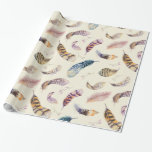 Beautiful Watercolor Feathers Pattern Wrapping Paper