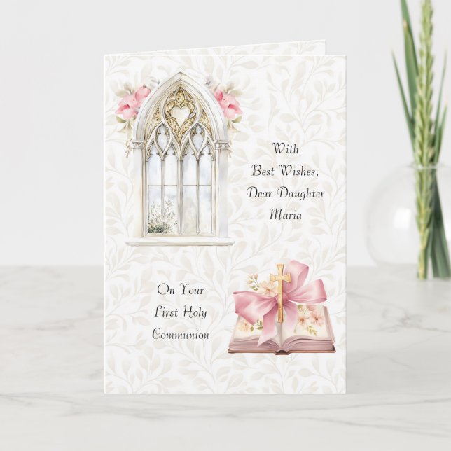 Beautiful Watercolor First Communion Greeting Card (Front)