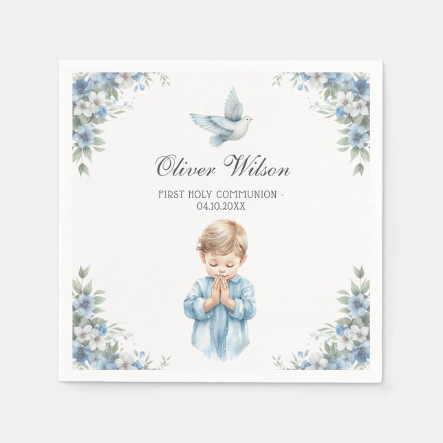 Beautiful Watercolor First Holy Communion Napkins (Front)